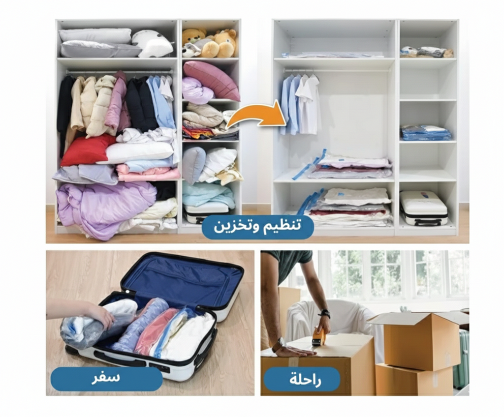 ✨ أكياس التخزين السحرية : الحل الذكي لتنظيم المنزل و حقيبة السفر + مضخة مجانية 🎁