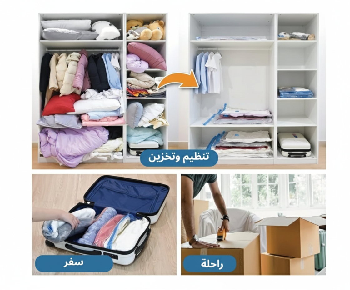 ✨ أكياس التخزين السحرية : الحل الذكي لتنظيم المنزل و حقيبة السفر + مضخة مجانية 🎁